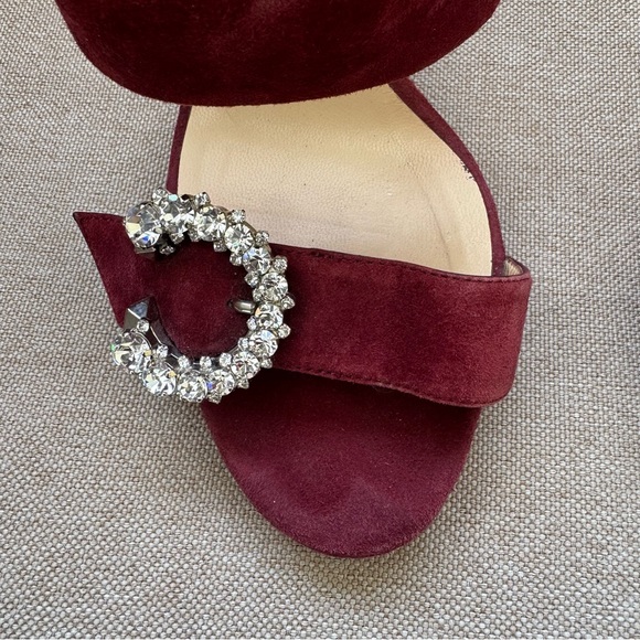 JIMMY CHOO Size SAPHIE Burgundy Suede Crystal Heels Sandals Shoes EU 37 US 7 - Picture 9 of 15